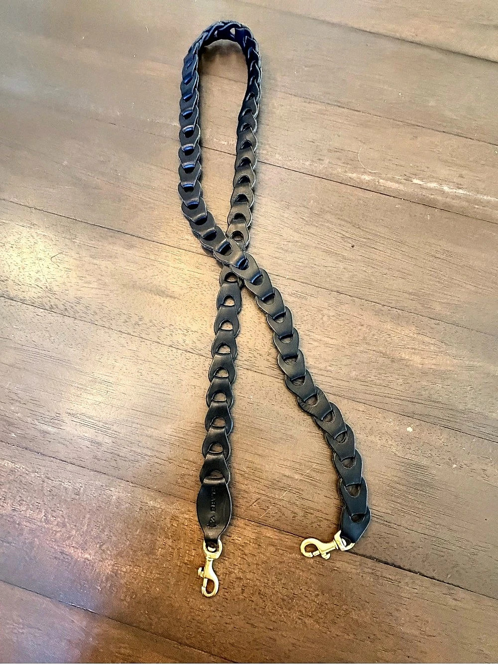 Clare V Black Leather Link Crossbody Strap 40” Brass Hardware